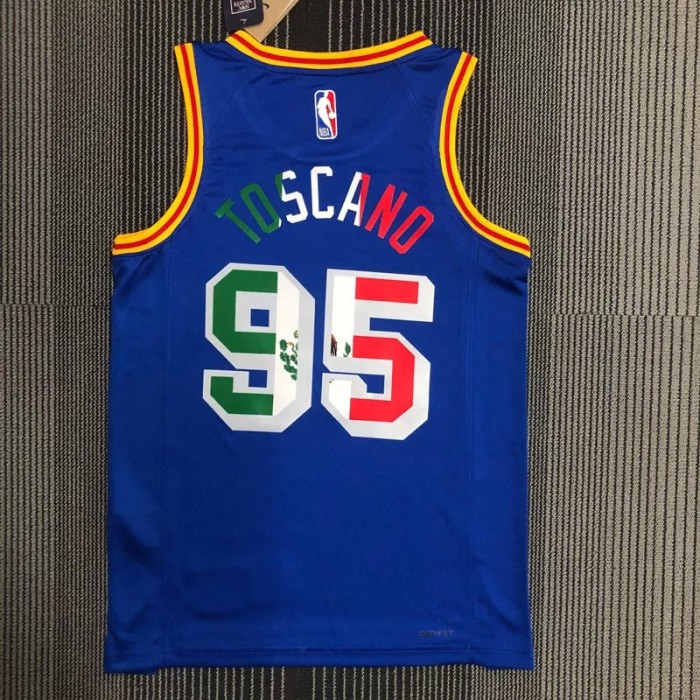 Warriors TOSCANO #95 'Mexico' Blue 75th Anniversary Retro Top Quality Hot Pressing NBA Jersey