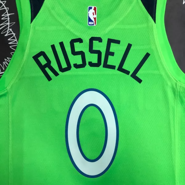 Timberwolves RUSSELL #0 Fluorescent Green Top Quality Hot Pressing NBA Jersey