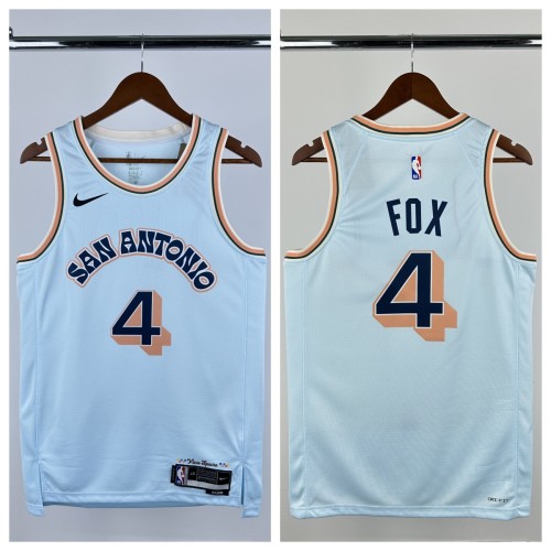 24-25 SA Spurs FOX #4 Light blue City Edition Top Quality Hot Pressing NBA Jersey