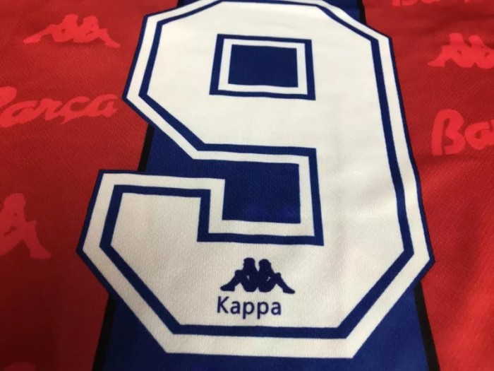 1996-1997 RONALDO # 9 Barcelona Home Red and Blue Retro Soccer Jersey