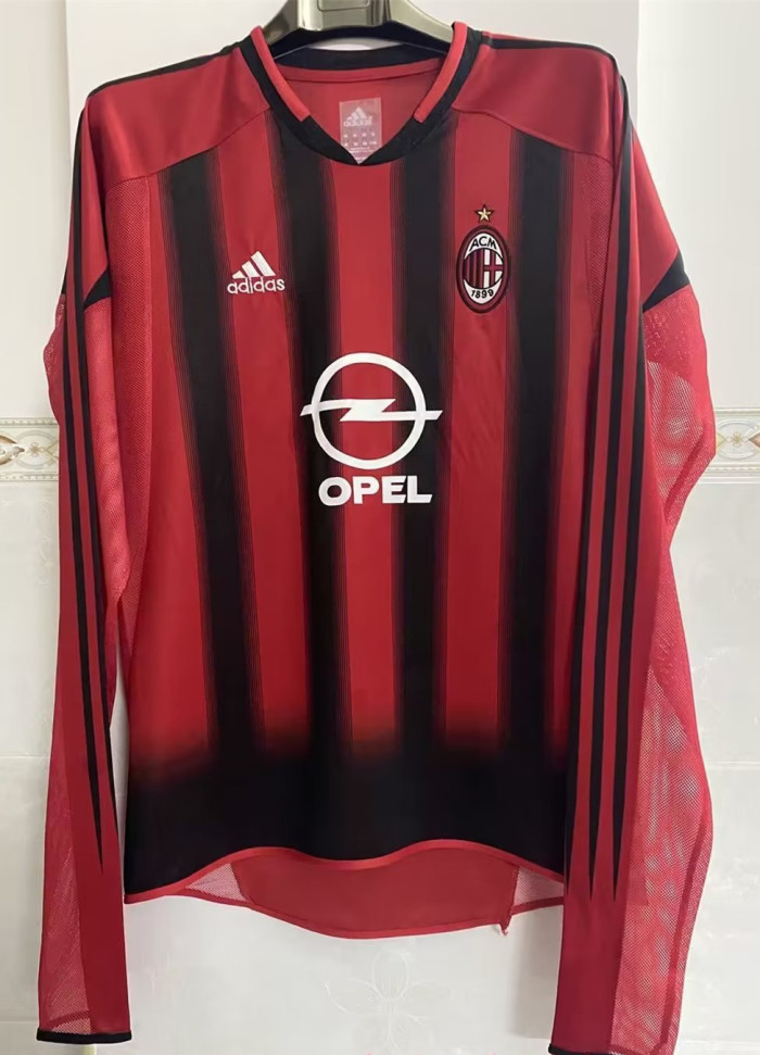 2004-2005 AC Milan Home Long sleeves Retro Soccer Jersey