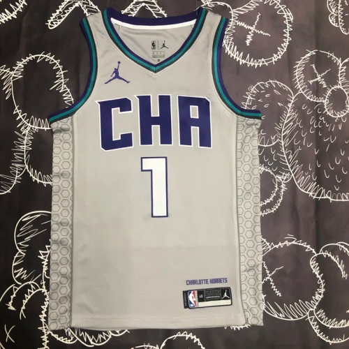 2019 HORNETS BALL #1 Gray Top Quality Hot Pressing NBA Jersey