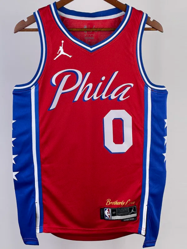 22-23 76ERS MAXEY #0 Red Top Quality Hot Pressing NBA Jersey (Trapeze Edition) 飞人版