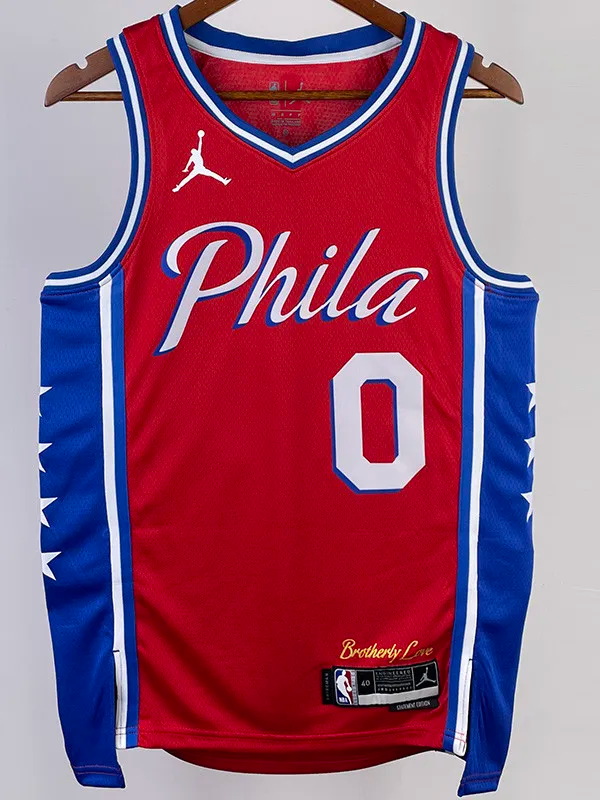 22-23 76ERS MAXEY #0 Red Top Quality Hot Pressing NBA Jersey (Trapeze Edition) 飞人版