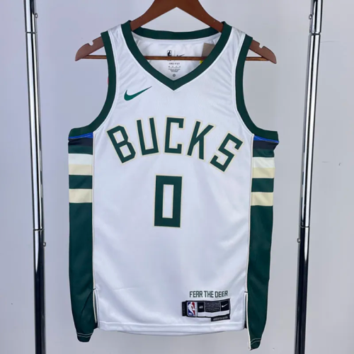 22-23 BUCKS LILLARD #0 Home White Top Quality Hot Pressing NBA Jersey(V领)