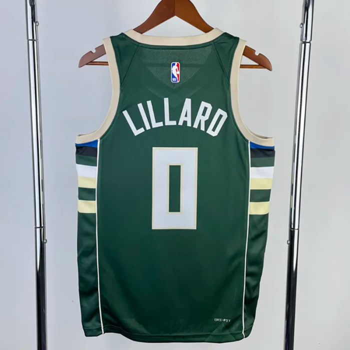22-23 BUCKS LILLARD #0 Away Green Top Quality Hot Pressing NBA Jersey(V领)