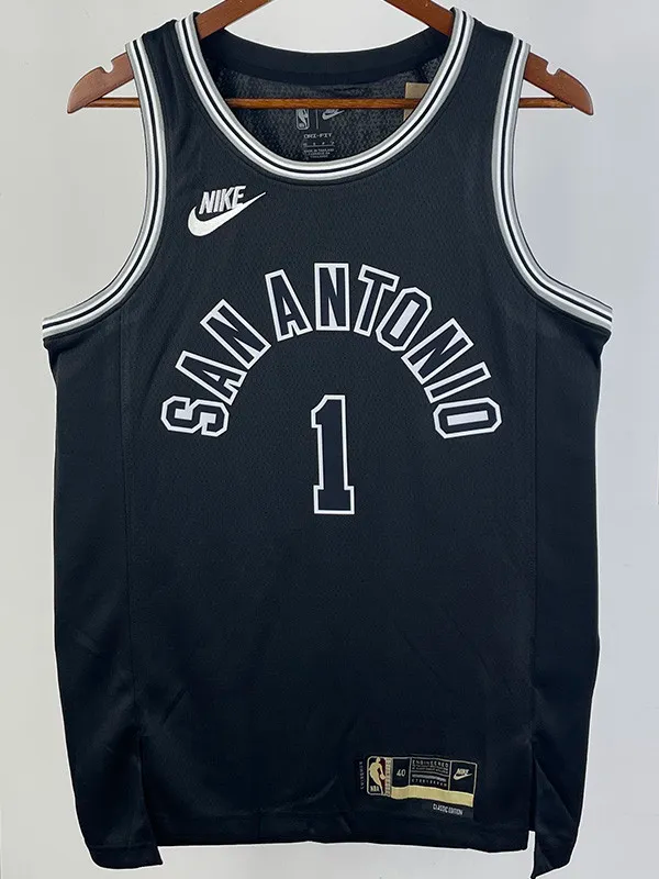 22-23 SA Spurs WEMBANYAMA #1 Black Top Quality Hot Pressing NBA Jersey (Retro Logo)