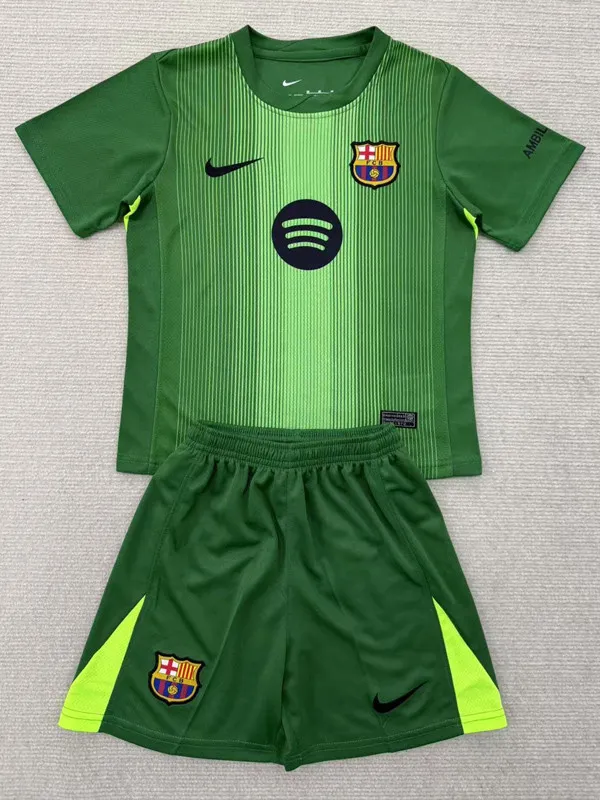 25-26 Barcelona Green Goalkeeper Kids Soccer Jersey