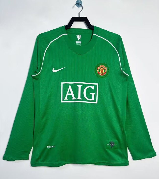 2007-2008 Manchester United Green Goalkeeper Long Sleeve Retro Soccer Jersey