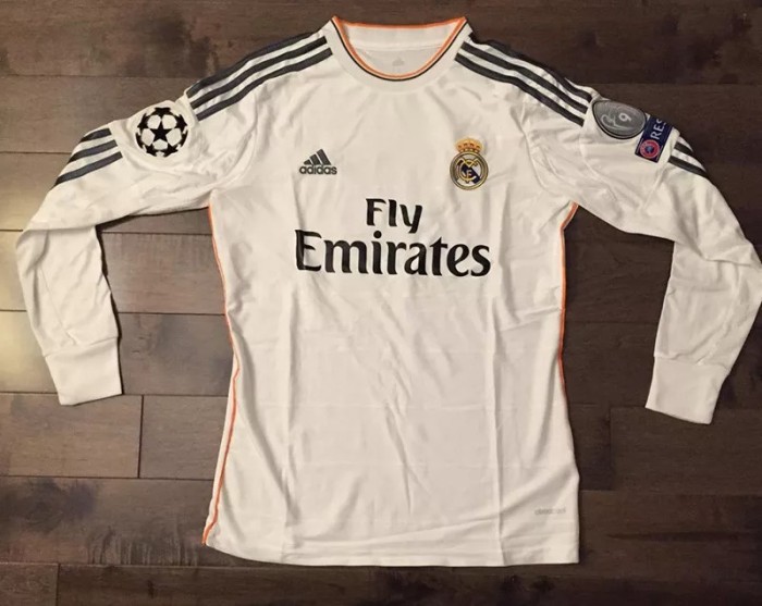 2013-2014 Real Madrid Home Long Sleeve Retro Soccer Jersey