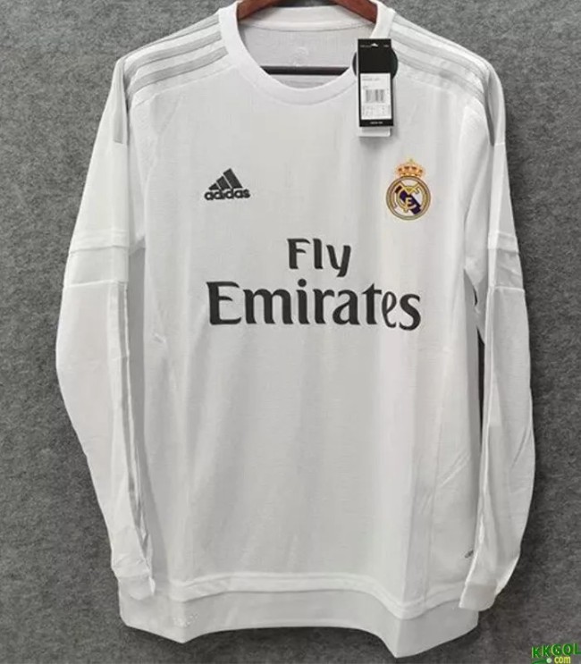 2015-2016 Real Madrid Home Long Sleeve Retro Soccer Jersey