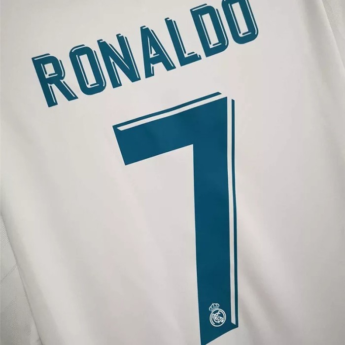 2017-2018 Real Madrid Home Long Sleeve Retro Soccer Jersey