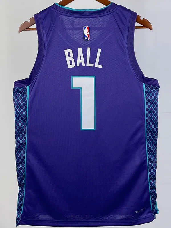 22-23 HORNETS BALL #1 Blue Top Quality Hot Pressing NBA Jersey (Trapeze Edition) 飞人版