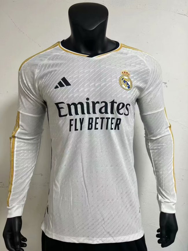 23-24 Real Madrid Home Long Sleeve Player Version Soccer Jersey