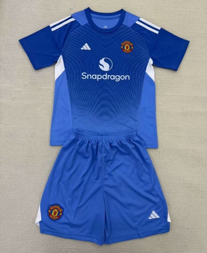 25-26 Manchester United Blue GoalKeeper Kids Soccer Jersey