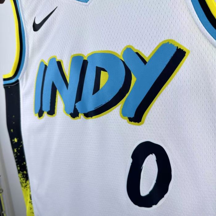 24-25 Indiana Pacers HALIBURTON #0 White City Edition Top Quality Hot Pressing NBA Jersey