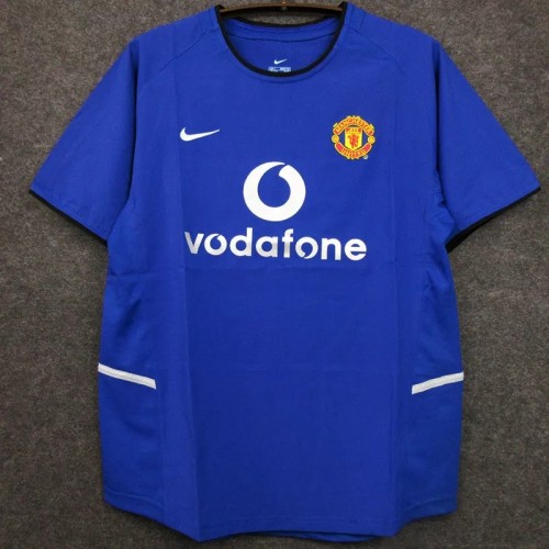 2002-2004 Manchester United Away Blue Retro Soccer Jersey