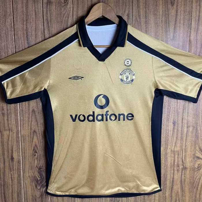 2001-2002 Manchester United 100th Centenary Gold Black Retro Soccer Jersey