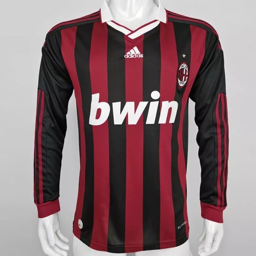 2009-2010 AC Milan Home Long Sleeve Retro Soccer Jersey