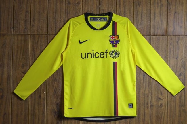 2008-2009 Barcelona Yellow Long sleeves Retro Soccer Jersey