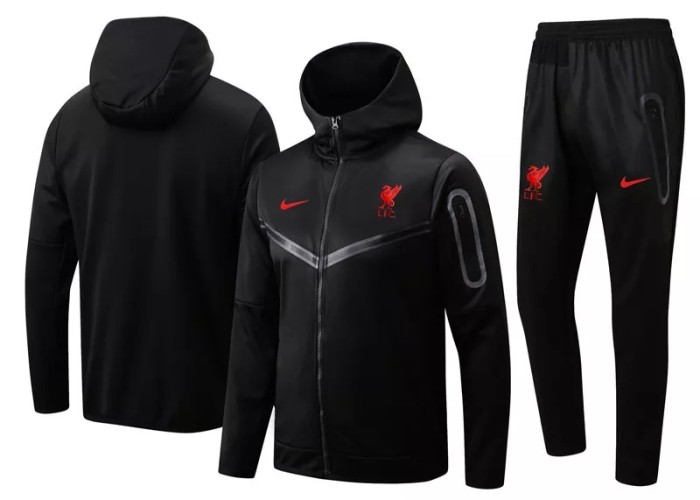 22-23 Liverpool Black Hoodie Jacket Tracksuit#F413