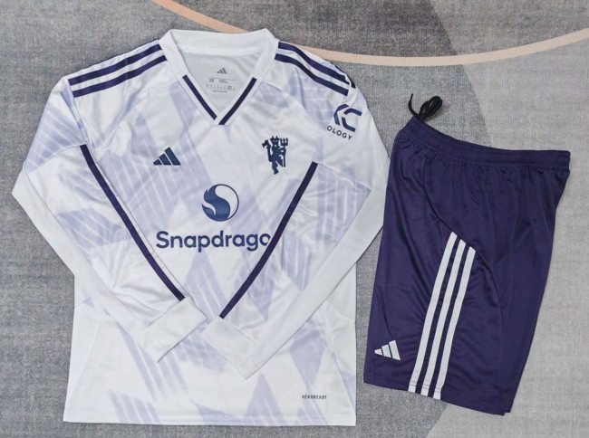 25-26 Man Utd Away Long Sleeve Kids Soccer Jersey