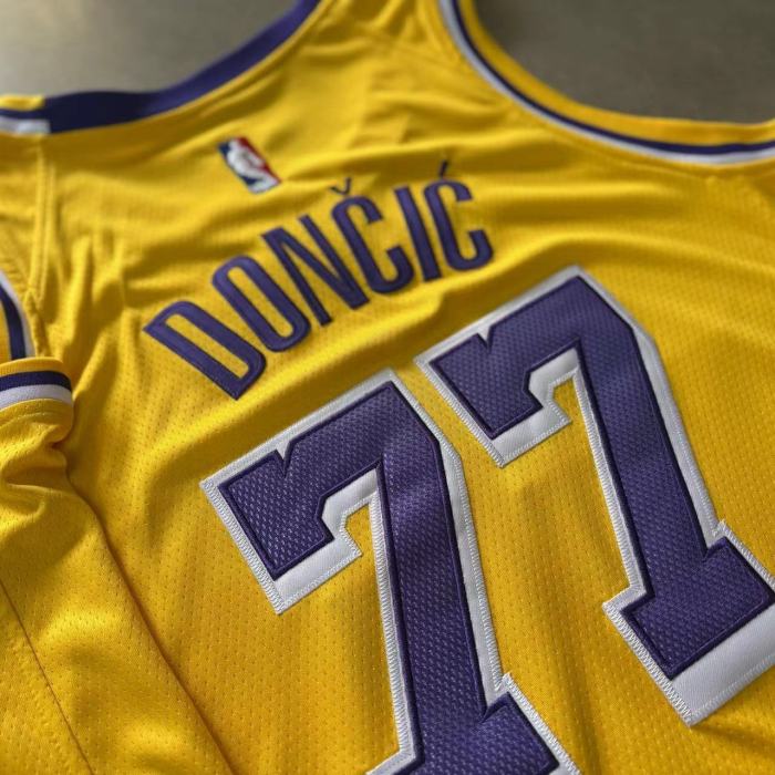 2025 Lakers Dončić #77 Yellow Top Quality Dense Embroidery NBA Jersey