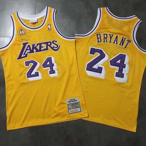 2007-2008 Lakers Bryant #24 Yellow 60th Anniversary Top Quality Dense Embroidery NBA Jersey
