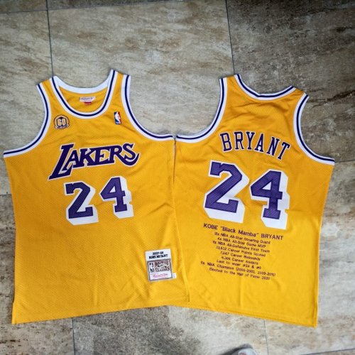 Lakers Bryant #24 Yellow 60th Anniversary Career Honors Top Quality Dense Embroidery NBA Jersey