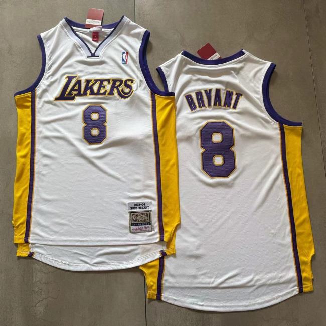 2003-2004 Lakers Bryant #8 White Top Quality Dense Embroidery NBA Jersey