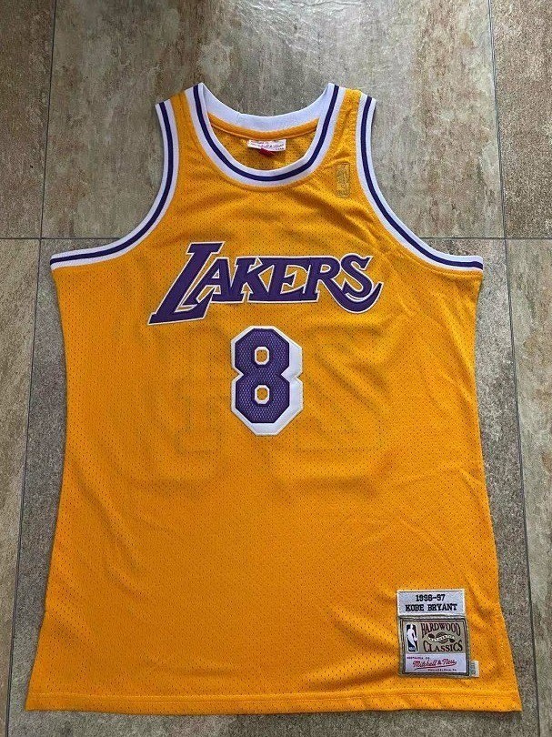 Lakers Bryant #8 & #24 Yellow Retro Top Quality Dense Embroidery NBA Jersey