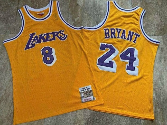 Lakers Bryant #8 & #24 Yellow Retro Top Quality Dense Embroidery NBA Jersey