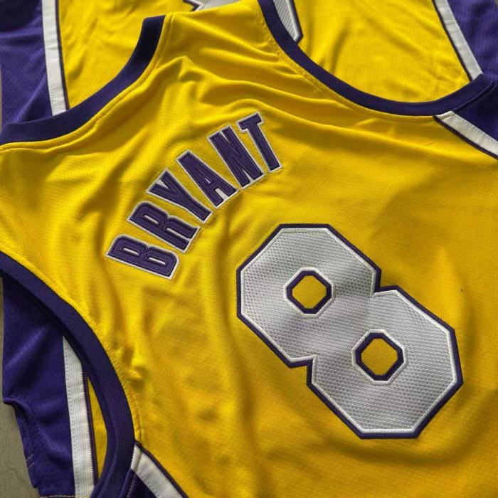 2000-2001 Lakers Bryant #8 Yellow Top Quality Dense Embroidery NBA Jersey