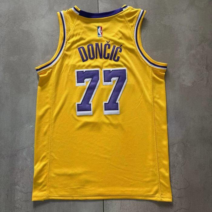 2025 Lakers Dončić #77 Yellow Top Quality Dense Embroidery NBA Jersey