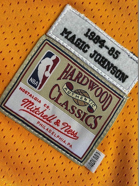 1984-1985 Lakers Johnson #32 Yellow Retro Top Quality Dense Embroidery NBA Jersey