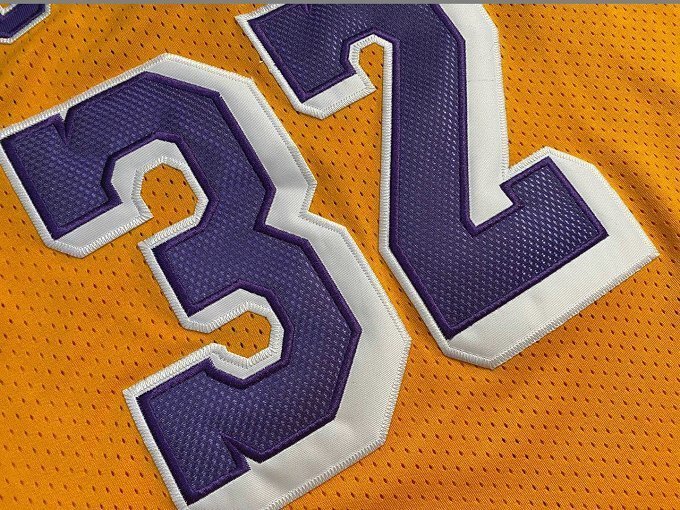 1984-1985 Lakers Johnson #32 Yellow Retro Top Quality Dense Embroidery NBA Jersey