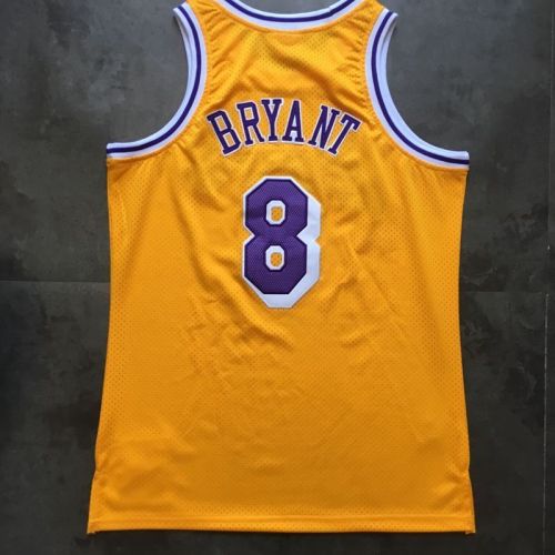 1996-1997 Lakers Bryant #8 Yellow Retro Top Quality Dense Embroidery NBA Jersey