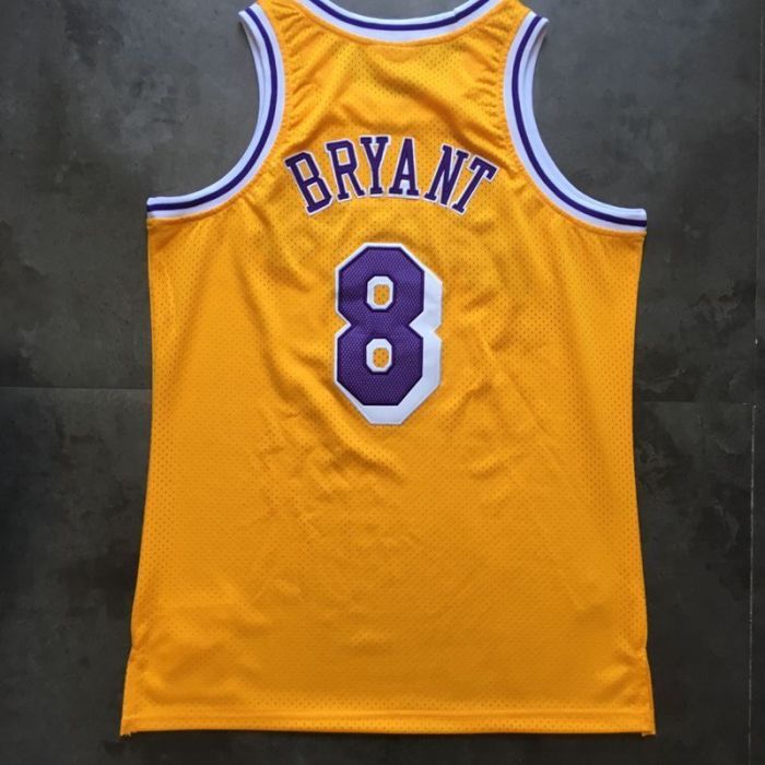 1996-1997 Lakers Bryant #8 Yellow Retro Top Quality Dense Embroidery NBA Jersey