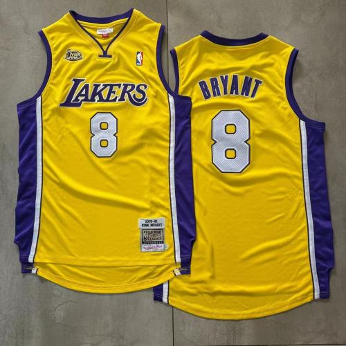 2000-2001 Lakers Bryant #8 Yellow Top Quality Dense Embroidery NBA Jersey