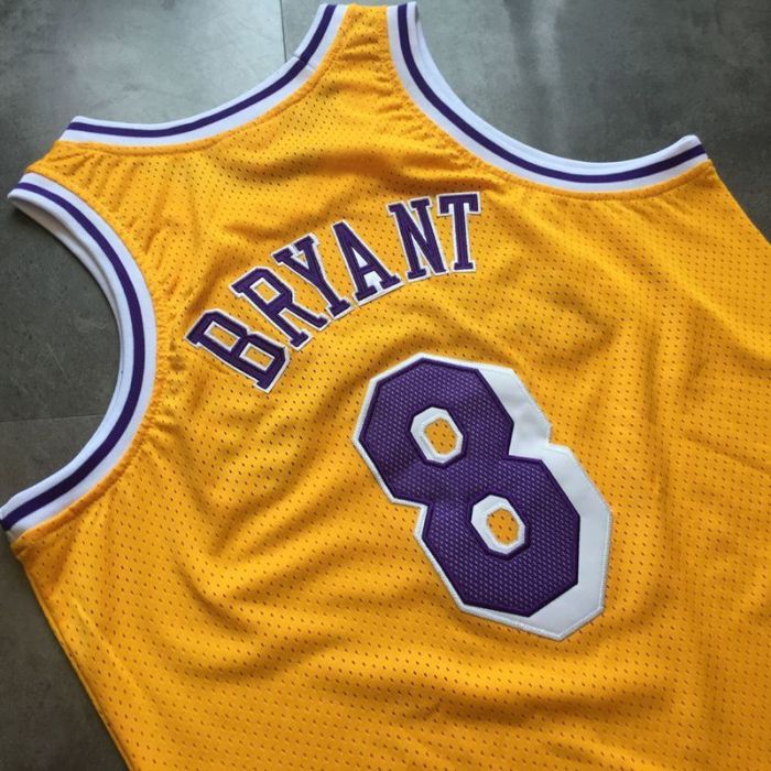 1996-1997 Lakers Bryant #8 Yellow Retro Top Quality Dense Embroidery NBA Jersey