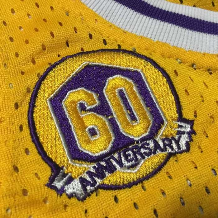 2007-2008 Lakers Bryant #24 Yellow 60th Anniversary Top Quality Dense Embroidery NBA Jersey
