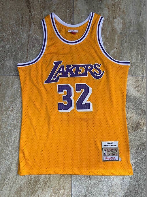 1984-1985 Lakers Johnson #32 Yellow Retro Top Quality Dense Embroidery NBA Jersey