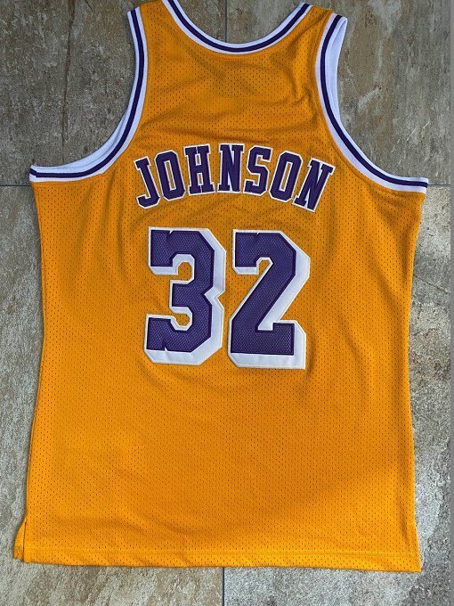 1984-1985 Lakers Johnson #32 Yellow Retro Top Quality Dense Embroidery NBA Jersey
