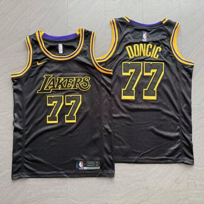 Lakers Dončić #77 Black Snake Pattern Top Quality Dense Embroidery NBA Jersey