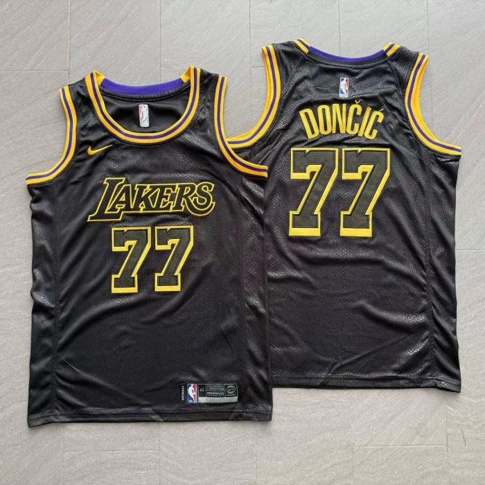 Lakers Dončić #77 Black Snake Pattern Top Quality Dense Embroidery NBA Jersey