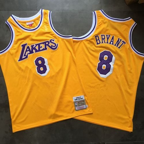 1996-1997 Lakers Bryant #8 Yellow Retro Top Quality Dense Embroidery NBA Jersey