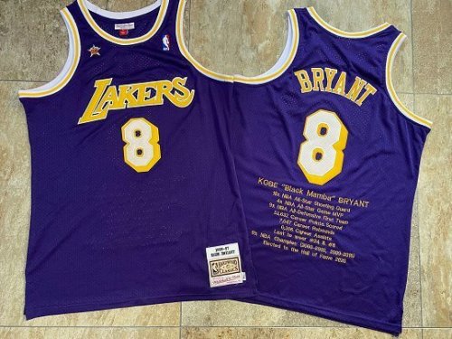 1998 Lakers Bryant #8 Purple Career Honors Top Quality Dense Embroidery NBA Jersey