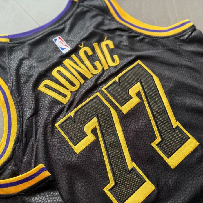 Lakers Dončić #77 Black Snake Pattern Top Quality Dense Embroidery NBA Jersey