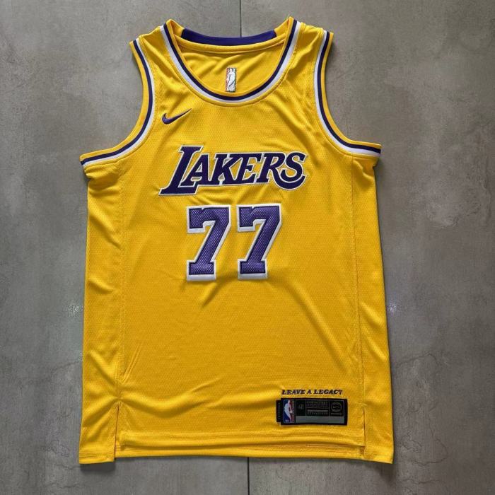 2025 Lakers Dončić #77 Yellow Top Quality Dense Embroidery NBA Jersey