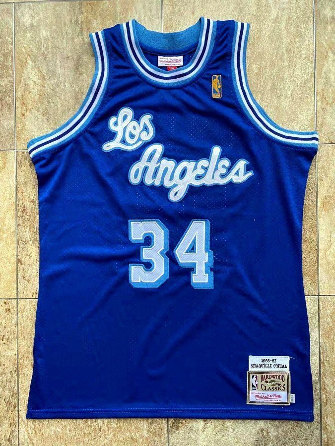 1996-1997 Lakers O'Neal #34 Blue Retro Top Quality Dense Embroidery NBA Jersey